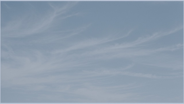 Thin streaks of cirrus cloud seen straight up against a pale sky.